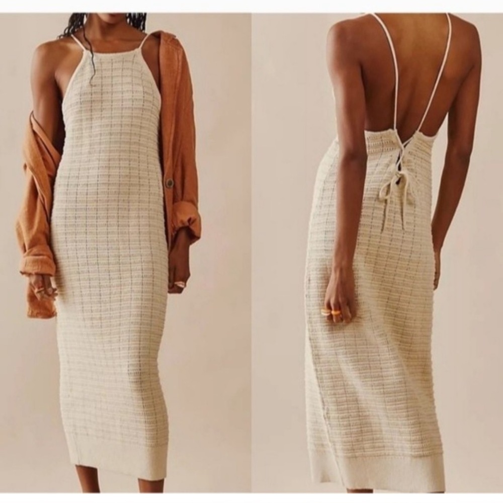 Free People Beach Size Large Mallorca Sweater Knit Midi Dress Natural! NWOT!
